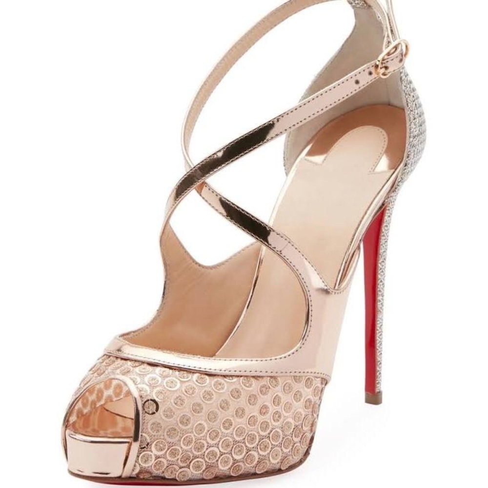Christian Louboutin Gold Sequin Platform Heels